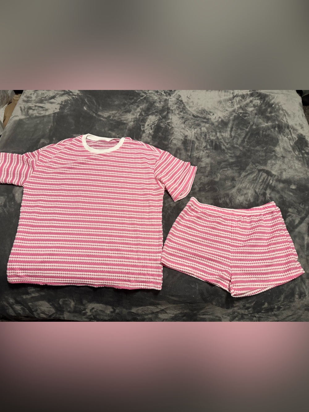 Pink and white stripped matching set